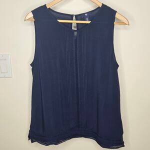 GAP Navy Blue Sleeveless Top with Lace Detailing Keyhole Button Closure Size S
